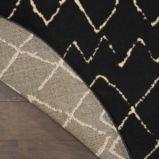 5' Beige and Black Round Abstract Power Loom Area Rug Photo 7