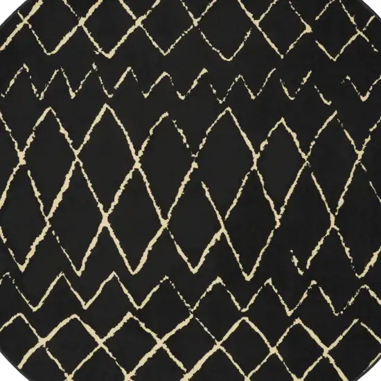 5' Beige and Black Round Abstract Power Loom Area Rug Photo 5