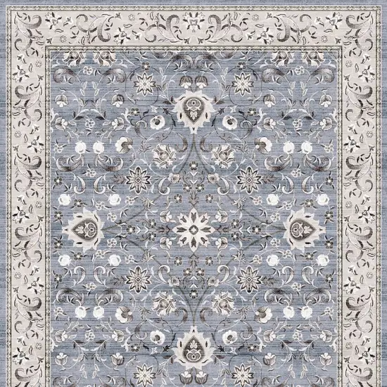 8' Beige and Blue Floral Distressed Non Skid Runner Rug Photo 5