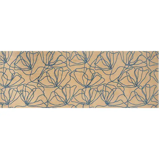 6' Beige and Blue Floral Washable Runner Rug With UV Protection Photo 1