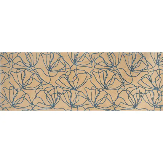 6' Beige and Blue Floral Washable Runner Rug With UV Protection Photo 3