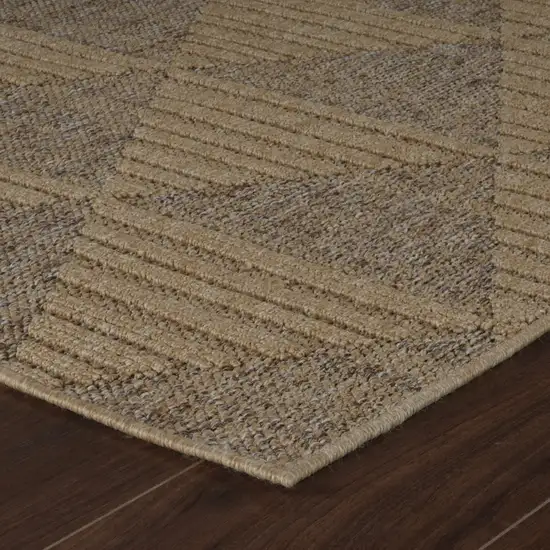 8' Beige and Brown Geometric Distressed Indoor Outdoor Runner Rug Photo 6