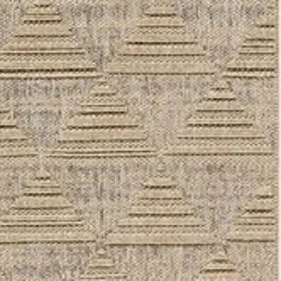 8' Beige and Brown Geometric Distressed Indoor Outdoor Runner Rug Photo 4