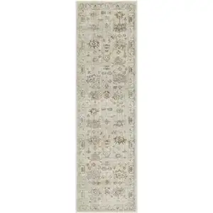 Photo of 8' Beige and Brown Oriental Power Loom Distressed Runner Rug With Fringe