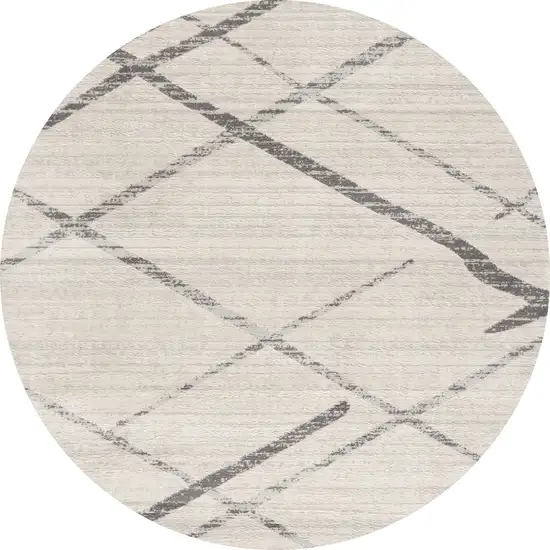 5' Beige and Gray Abstract Distressed Round Rug Photo 2