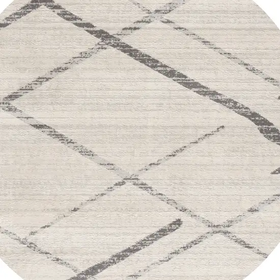 5' Beige and Gray Abstract Distressed Round Rug Photo 5