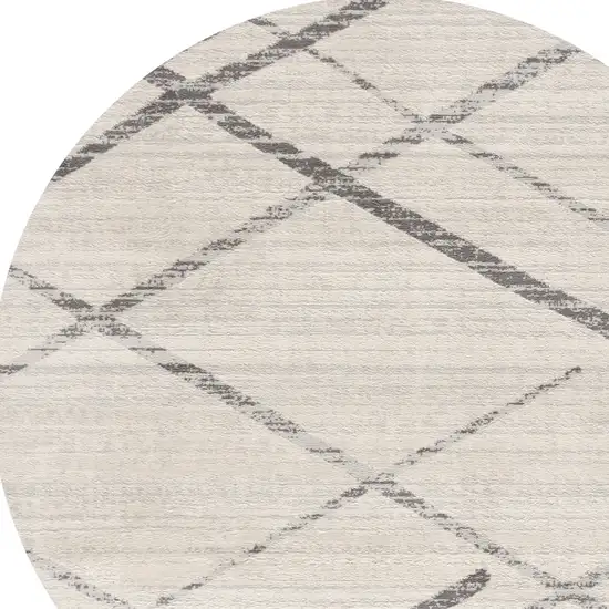 8' Beige and Gray Abstract Distressed Round Rug Photo 4