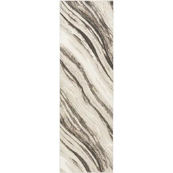 8' Beige and Gray Abstract Non Skid Runner Rug Photo 2