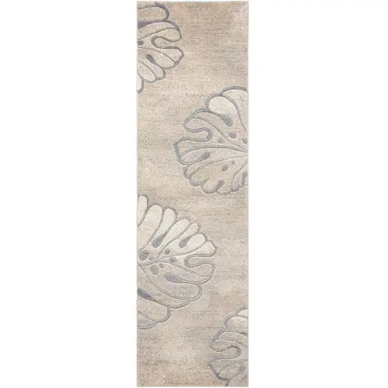 8' Beige and Gray Floral Non Skid Runner Rug Photo 1