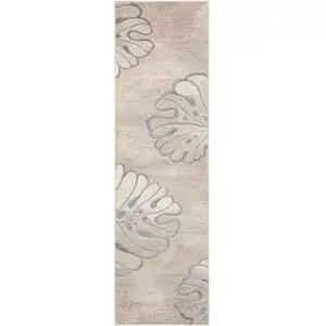 Photo of 8' Beige and Gray Floral Non Skid Runner Rug