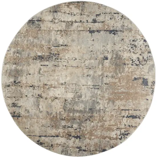 10' Beige and Gray Round Abstract Power Loom Area Rug Photo 2