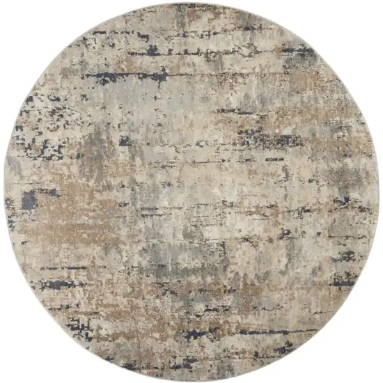 10' Beige and Gray Round Abstract Power Loom Area Rug Photo 6