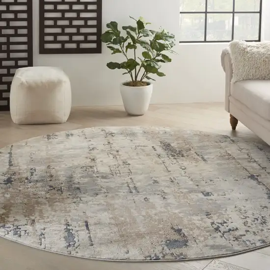 10' Beige and Gray Round Abstract Power Loom Area Rug Photo 9