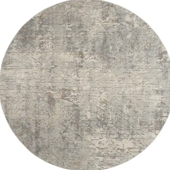 8' Beige and Gray Round Abstract Power Loom Area Rug Photo 3