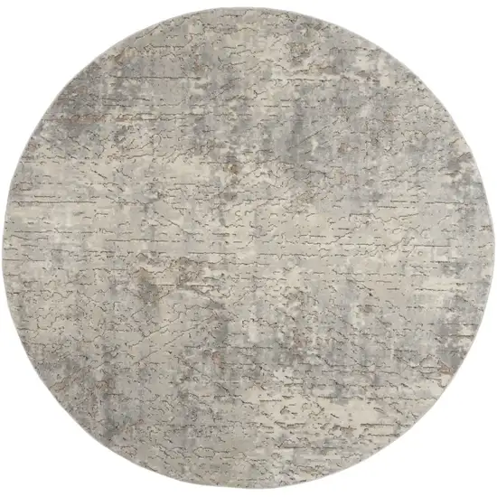 8' Beige and Gray Round Abstract Power Loom Area Rug Photo 2