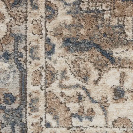 10' Beige and Gray Round Medallion Power Loom Distressed Area Rug Photo 4