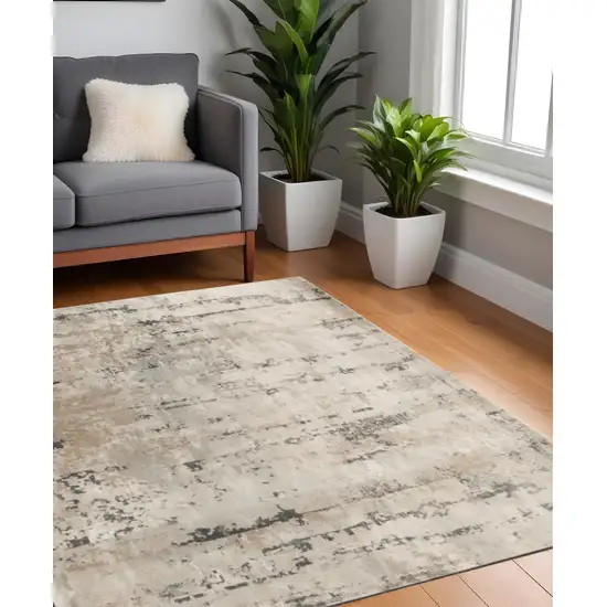 4' Beige and Gray Square Abstract Power Loom Area Rug Photo 1