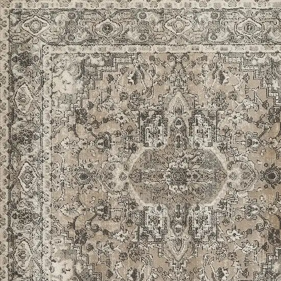 4' Beige and Gray Square Medallion Power Loom Distressed Area Rug Photo 6