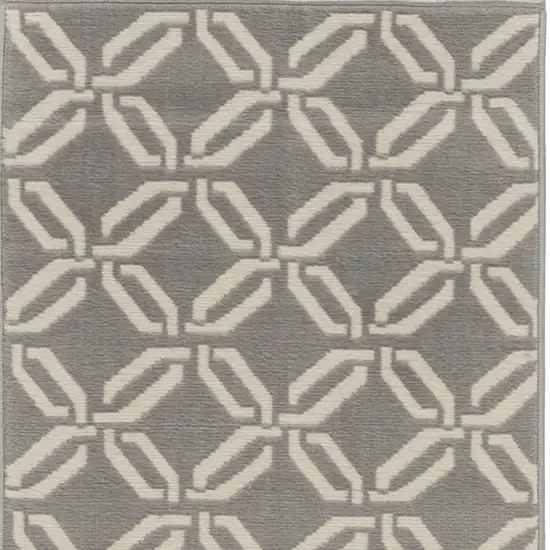 7' Beige and Gray Trellis Runner Rug Photo 5