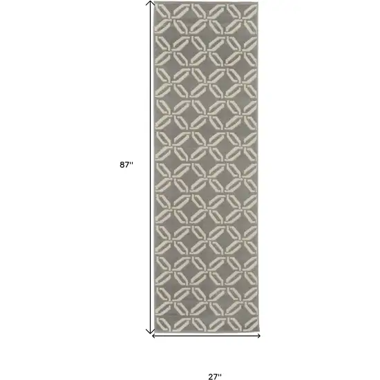 7' Beige and Gray Trellis Runner Rug Photo 3