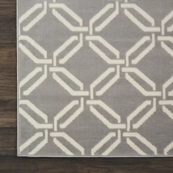 7' Beige and Gray Trellis Runner Rug Photo 4