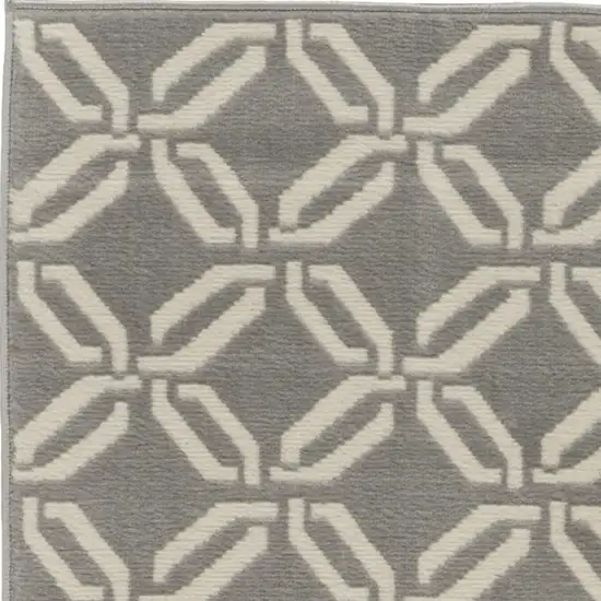 7' Beige and Gray Trellis Runner Rug Photo 7