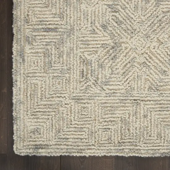 8' Beige and Gray Wool Abstract Geometric Runner Rug Photo 4