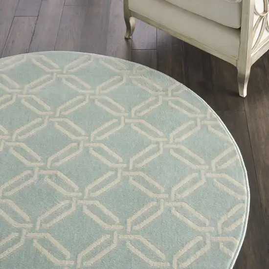 5' Beige and Green Trellis Round Rug Photo 9