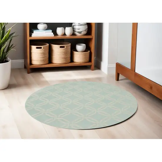 5' Beige and Green Trellis Round Rug Photo 1