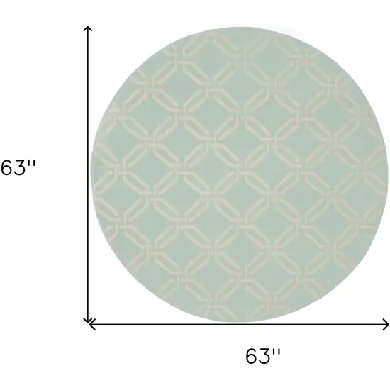 5' Beige and Green Trellis Round Rug Photo 3