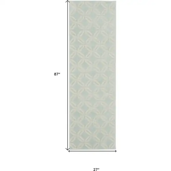 7' Beige and Green Trellis Runner Rug Photo 3