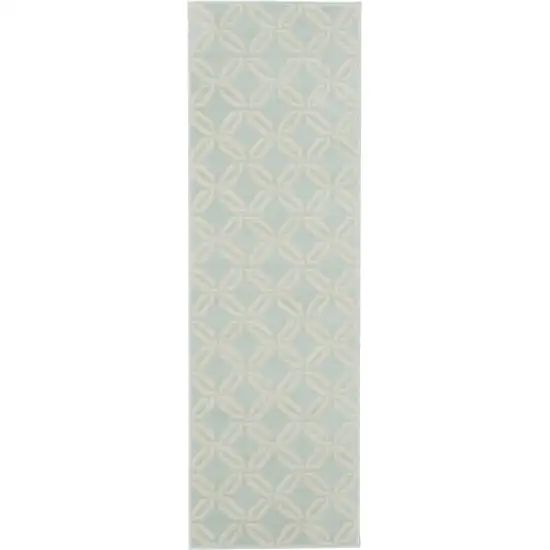 7' Beige and Green Trellis Runner Rug Photo 2