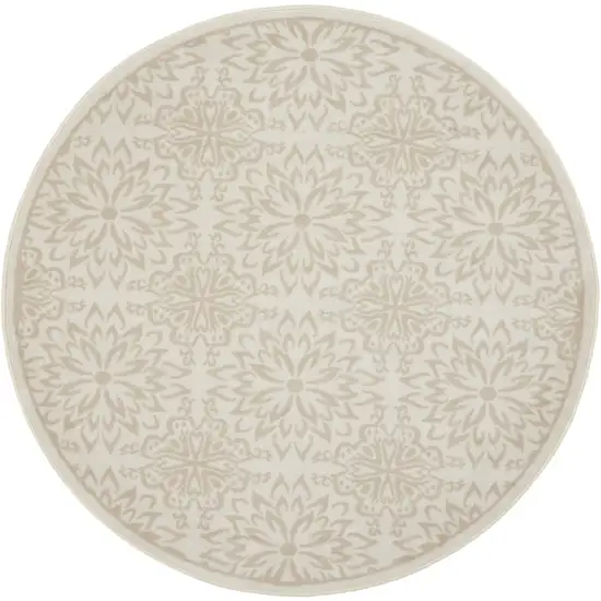 8' Beige and Ivory Floral Non Skid Round Rug Photo 5