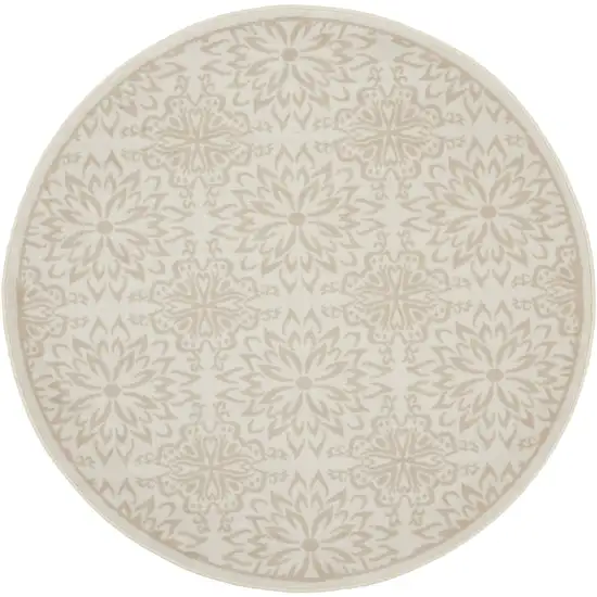 8' Beige and Ivory Floral Non Skid Round Rug Photo 2