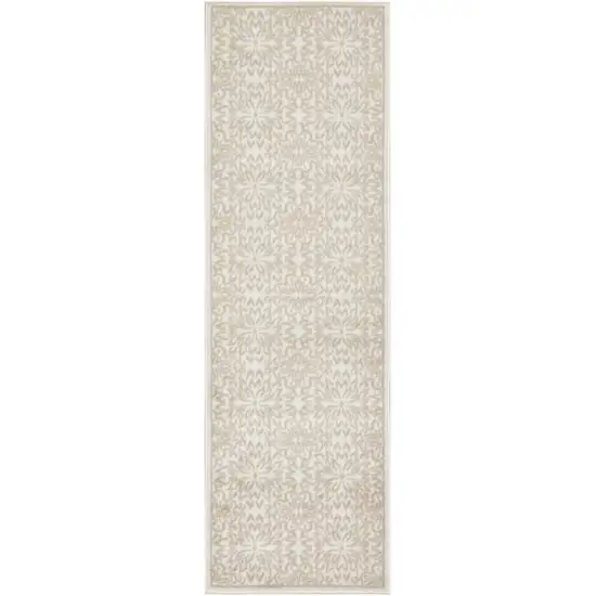 6' Beige and Ivory Floral Non Skid Runner Rug Photo 4