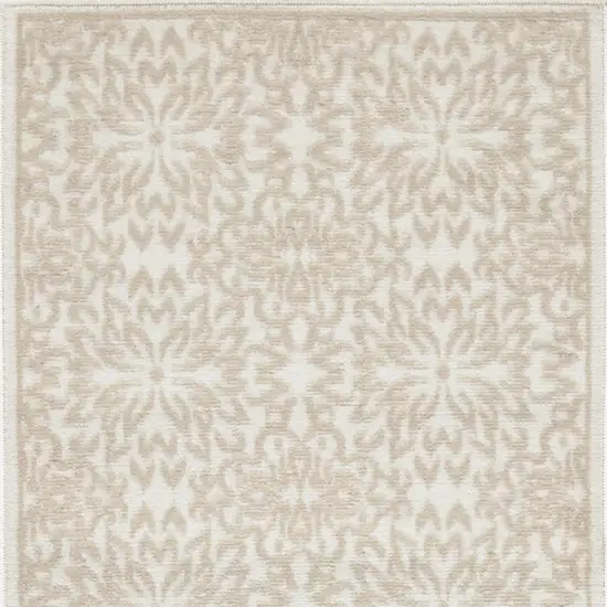 7' Beige and Ivory Floral Runner Rug Photo 5