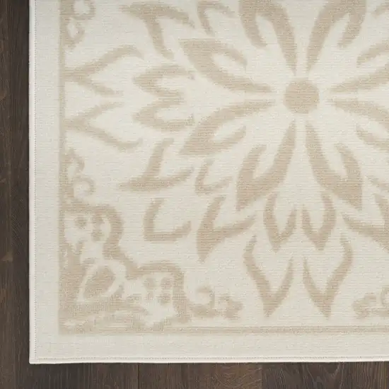 7' Beige and Ivory Floral Runner Rug Photo 4