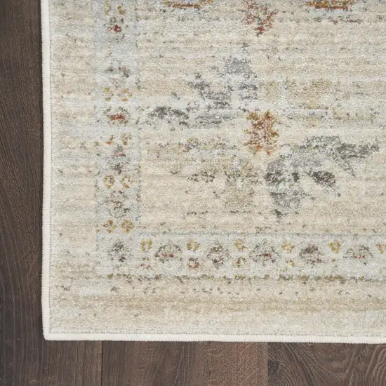 8' Beige and Ivory Oriental Power Loom Distressed Runner Rug With Fringe Photo 5