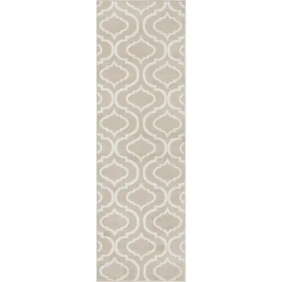 7' Beige and Ivory Trellis Runner Rug Photo 2