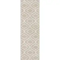 Photo of 7' Beige and Ivory Trellis Runner Rug