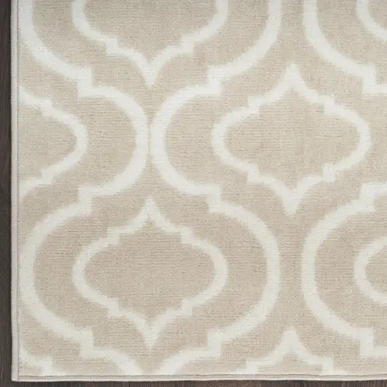 7' Beige and Ivory Trellis Runner Rug Photo 6