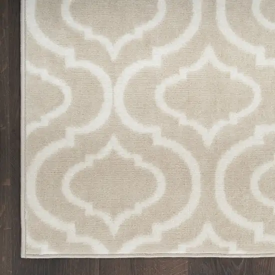 7' Beige and Ivory Trellis Runner Rug Photo 4