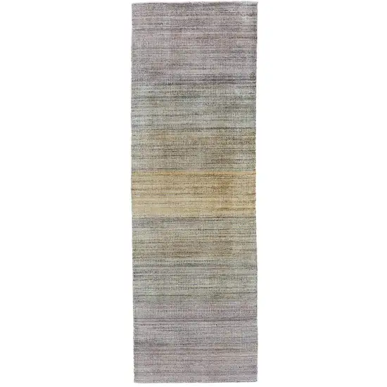 10' Beige and Purple Ombre Hand Woven Runner Rug Photo 4