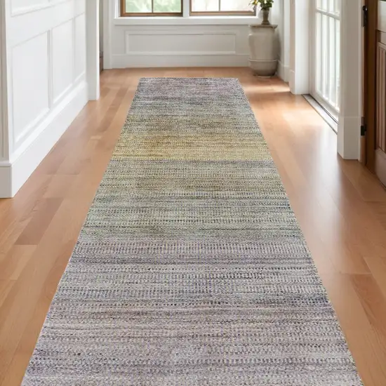 10' Beige and Purple Ombre Hand Woven Runner Rug Photo 1