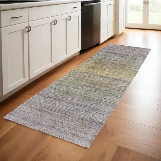 8' Beige and Purple Ombre Hand Woven Runner Rug Photo 1