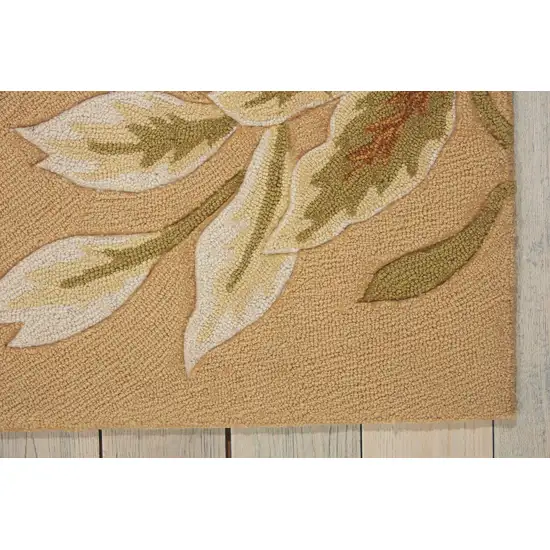 8' Beige and Red Botanical Leaves Hand Carved Handmade Runner Rug Photo 5