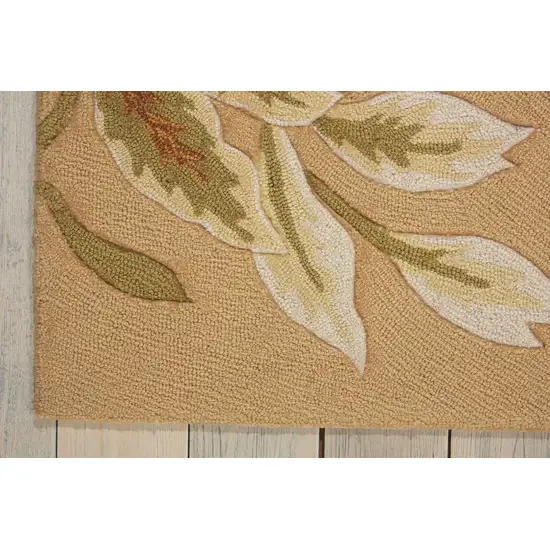 8' Beige and Red Botanical Leaves Hand Carved Handmade Runner Rug Photo 3