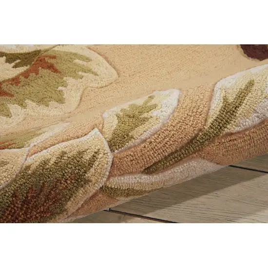 8' Beige and Red Botanical Leaves Hand Carved Handmade Runner Rug Photo 4