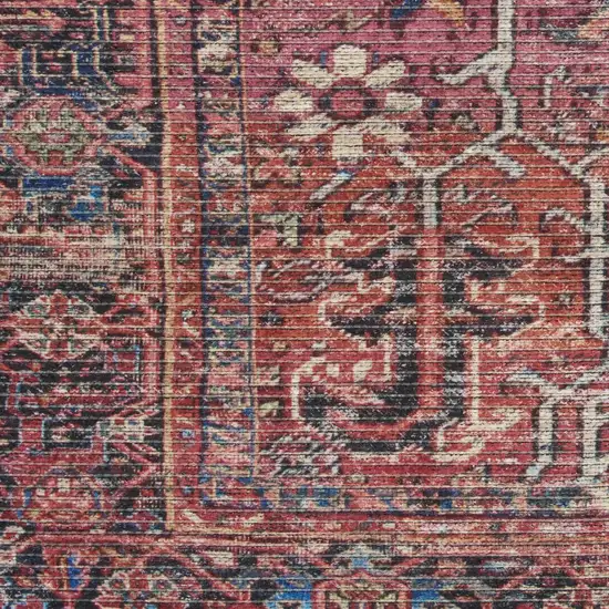 8' Beige and Red Round Floral Power Loom Distressed Area Rug Photo 5