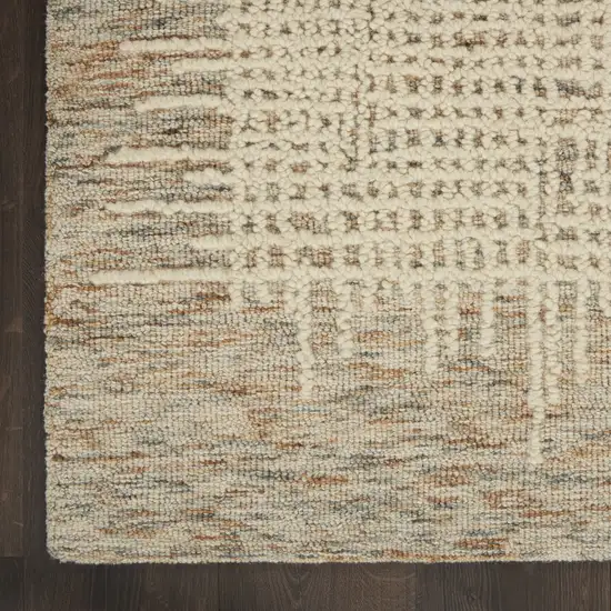 8' Beige and Tan Wool Abstract Runner Rug Photo 4